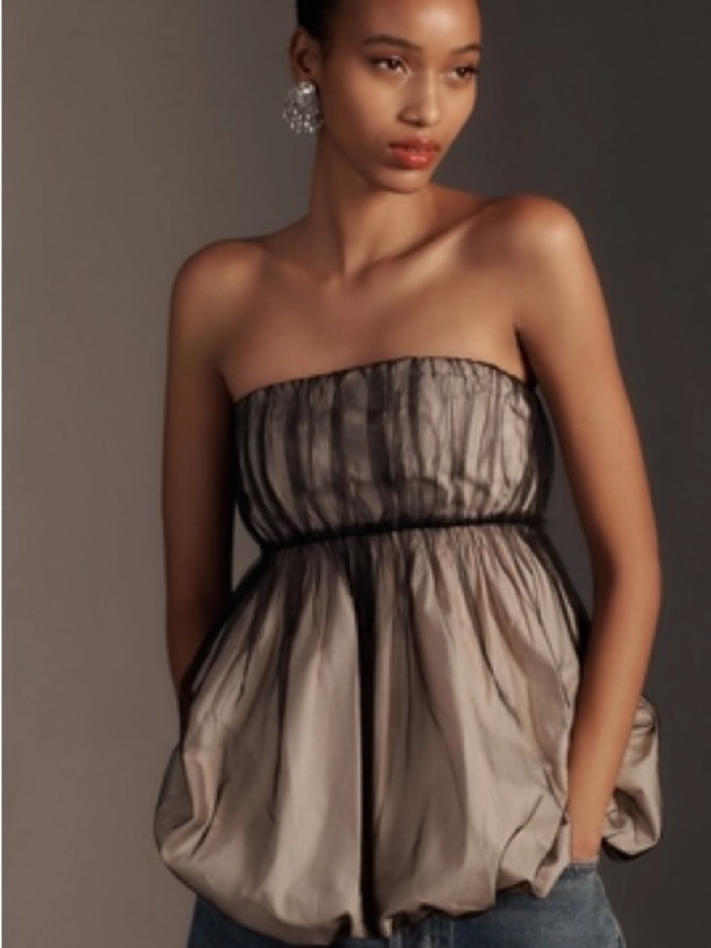 BY ANTHROPOLOGIE Strapless Tulle Bubble-Hem‎ Top